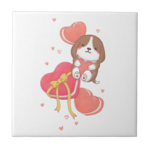 Valentine's Day: Beagle & Macarons Ceramic Tile
