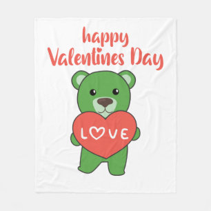 Valentine's Day Bear Cute Animals With Hearts Fleece Blanket