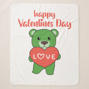 Valentine's Day Bear Cute Animals With Hearts Sherpa Blanket