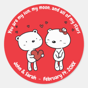 Valentine's Day Bear Heart Classic Round Sticker