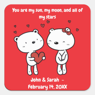 Valentine's Day Bear Heart Square Sticker