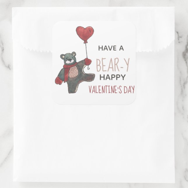 Valentine's Day Bear Square Sticker (Bag)
