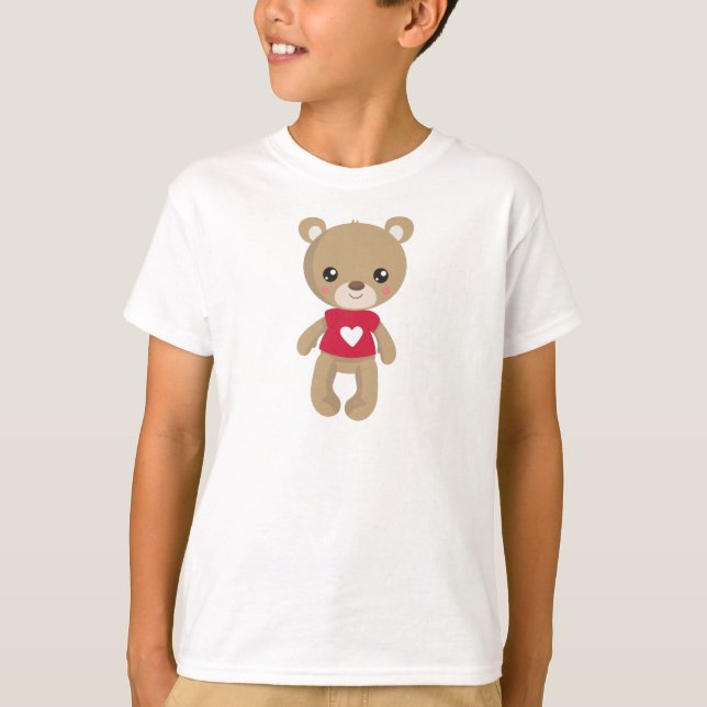 Valentine's Day Bear, Teddy Bear, Love, Hearts T-Shirt (Front)