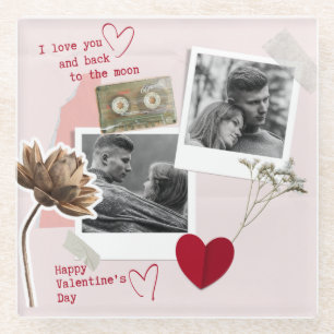 Valentines Day beautiful Couple Photo Red heart Glass Coaster