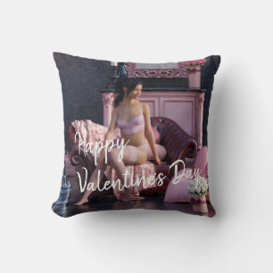 Valentine's Day Beauty in Lingerie on the Couch Cushion