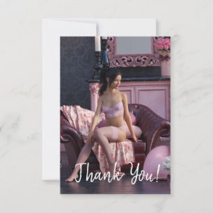 Valentine's Day Beauty in Lingerie on the Couch Thank You Card