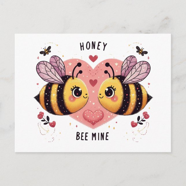 Valentine's Day Bees Holiday Postcard (Front)
