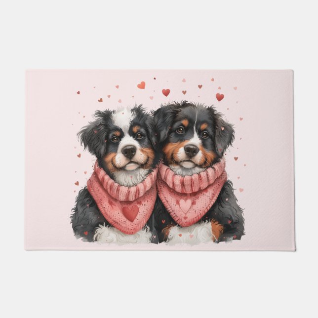 Valentines Day Bernese Mountain Dogs Doormat (Front)