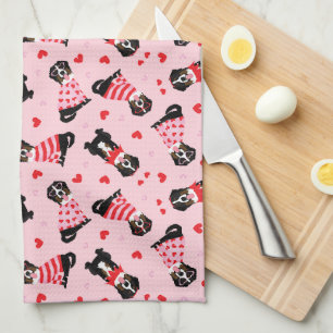 Valentines Day Bernese Mountain Dogs Tea Towel