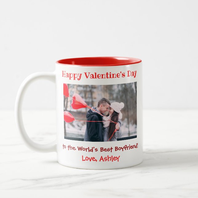 Valentines Day Best Boyfriend Cute Photo Two-Tone Coffee Mug (Left)