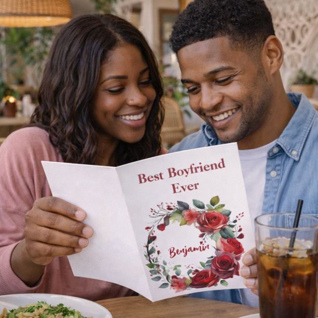 Valentine's Day Best Boyfriend Ever Floral Holiday Card (Creator Uploaded)