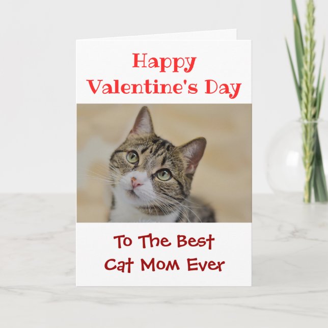 Valentines Day Best Cat Mum Ever Pet Photo Holiday Card (Front)