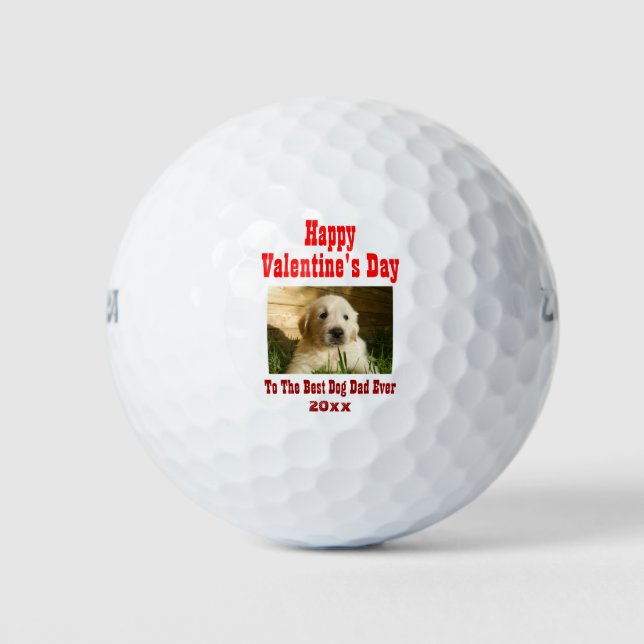 Valentines Day Best Dog Dad Ever Pet Photo Golf Balls (Front)
