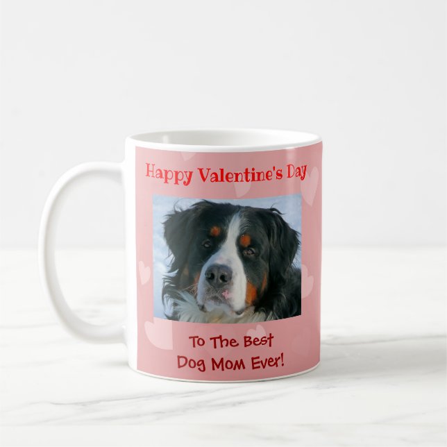 Valentines Day Best Dog Mum Cute Pink Photo Coffee Mug (Left)