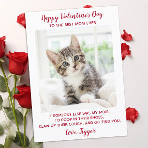 Valentines Day Best Mum Ever Custom Pet Cat Photo Holiday Card
