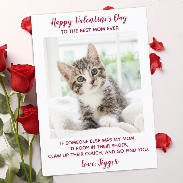 Valentines Day Best Mum Ever Custom Pet Cat Photo Holiday Card (Creator Uploaded)