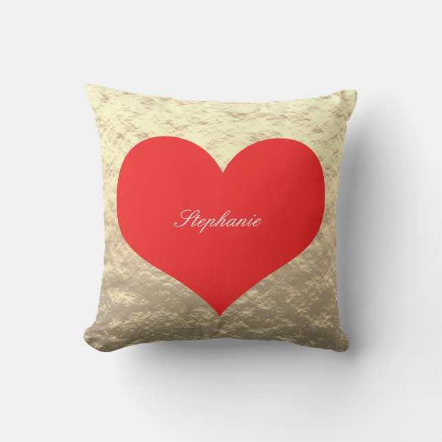 Valentine's Day Big Red Heart Monogram Gold Foil Cushion (Front)