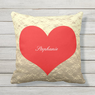 Valentine's Day Big Red Heart Monogram Gold Foil Cushion