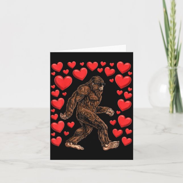 Valentines Day Bigfoot Red Hearts Funny Sasquatch  Card (Front)