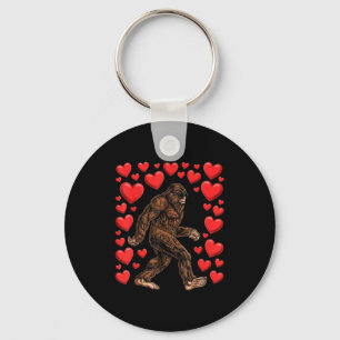 Valentines Day Bigfoot Red Hearts Funny Sasquatch Key Ring