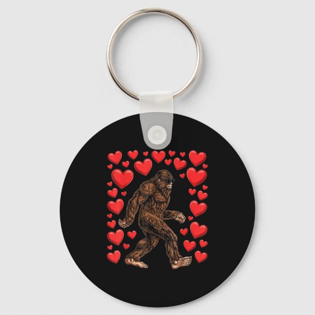 Valentines Day Bigfoot Red Hearts Funny Sasquatch  Key Ring (Front)