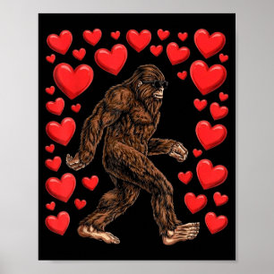 Valentines Day Bigfoot Red Hearts Funny Sasquatch Poster