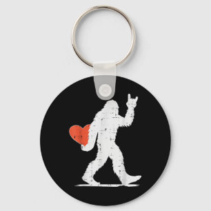 Valentines Day Bigfoot Rock Heart Sasquatch Women  Key Ring