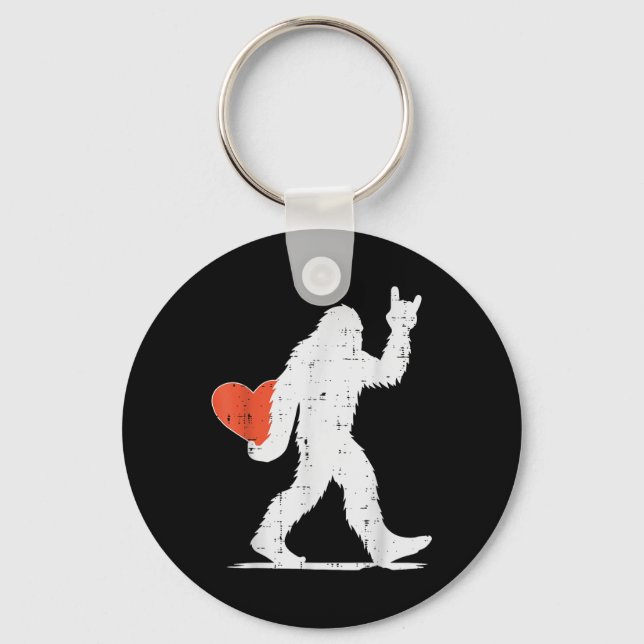 Valentines Day Bigfoot Rock Heart Sasquatch Women  Key Ring (Front)