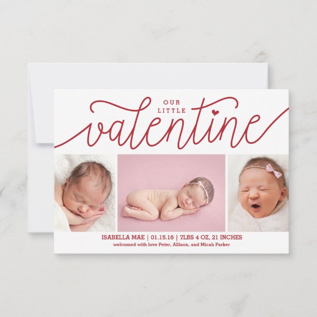 Valentine's Day Birth Announcement with Photos (Front)