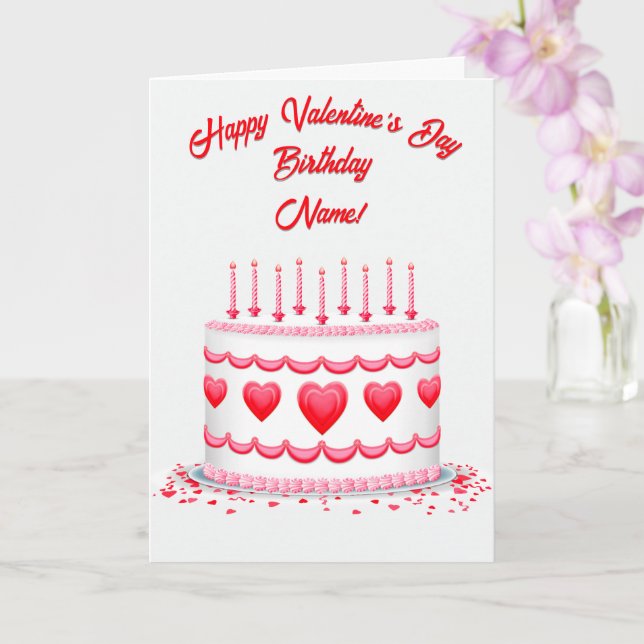 Valentine's Day Birthday Cake Customizable Candles Card (Orchid)