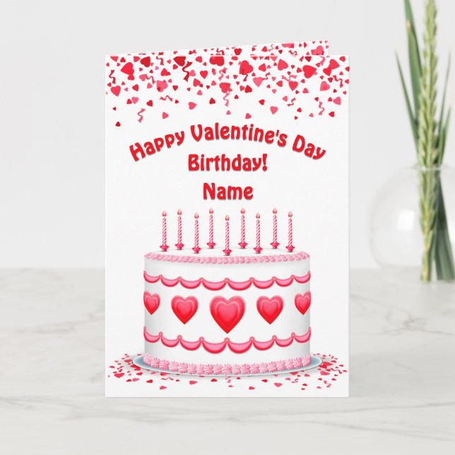 Valentine's Day Birthday Cake Customizable Candles Card (Front)