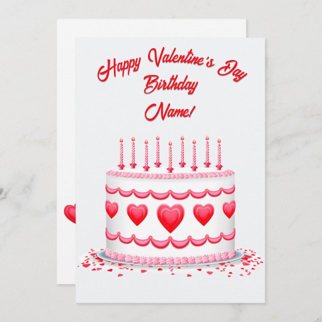 Valentine's Day Birthday Cake Customizable Candles Card (Front/Back)