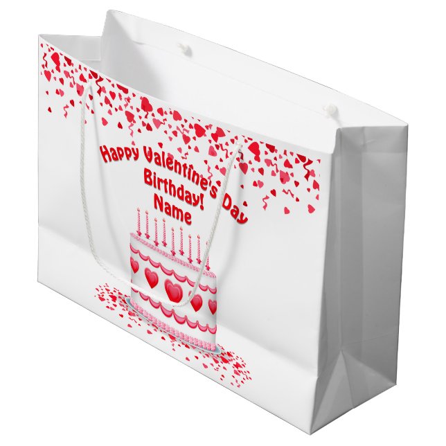Valentine's Day Birthday Cake Customizable Candles Large Gift Bag (Front Angled)