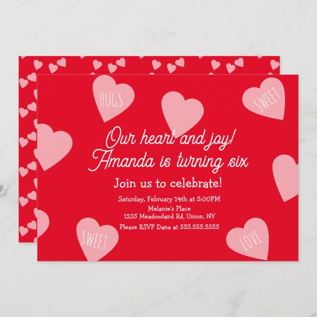 Valentines Day Birthday Party Hearts Floating Invitation (Front/Back)