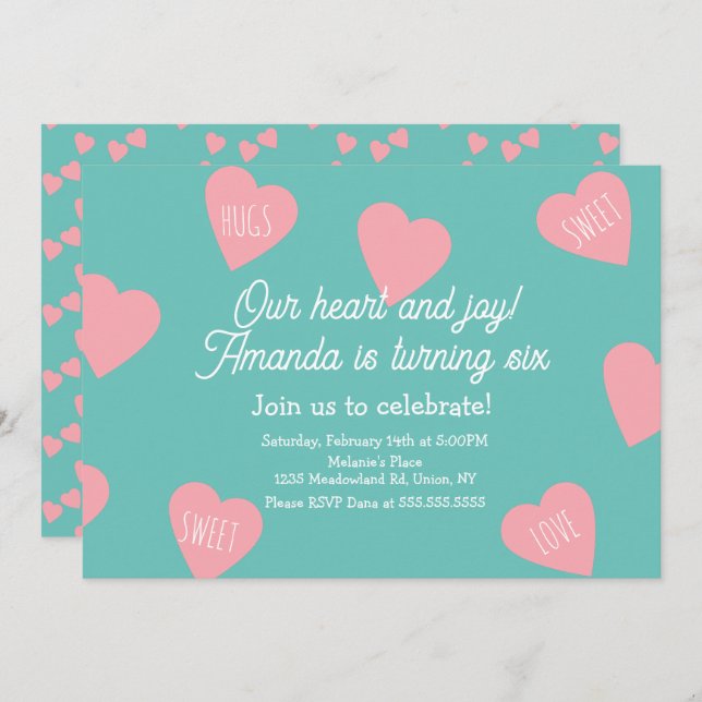 Valentines Day Birthday Party Hearts Floating Invitation (Front/Back)