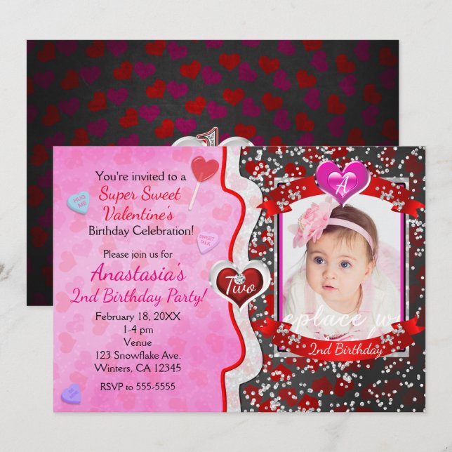 Valentine's Day Birthday Party Photo Invitations (Front/Back)