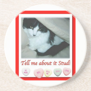 Valentine's Day Black and White Cat Coaster