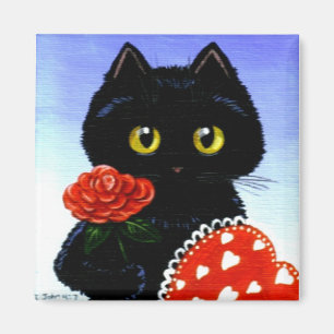 Valentine's Day Black Cat Art Creationarts Magnet