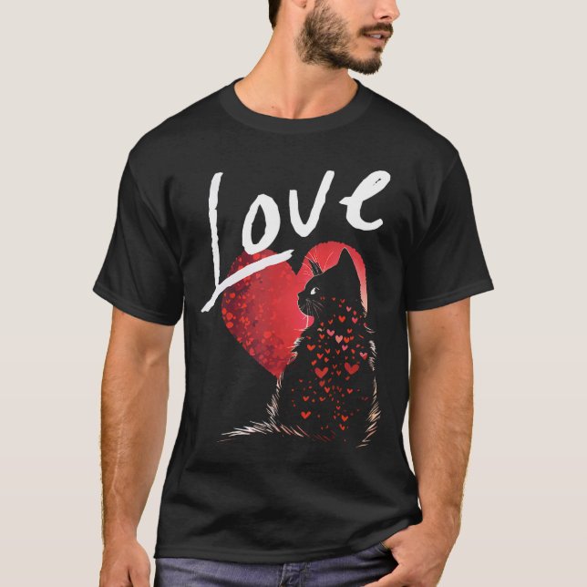 Valentine'S Day Black Cat Love Cat Mum T-Shirt (Front)