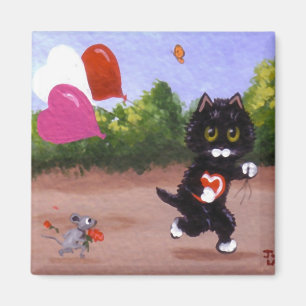 Valentine's Day Black Cat Mouse Creationarts Magnet