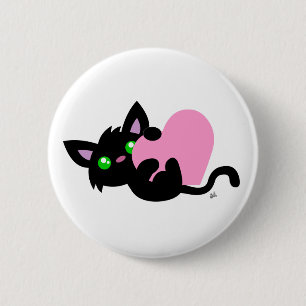 Valentine's Day Black Kitty Button