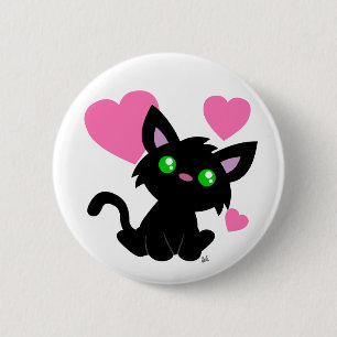 Valentine's Day Black Kitty Button