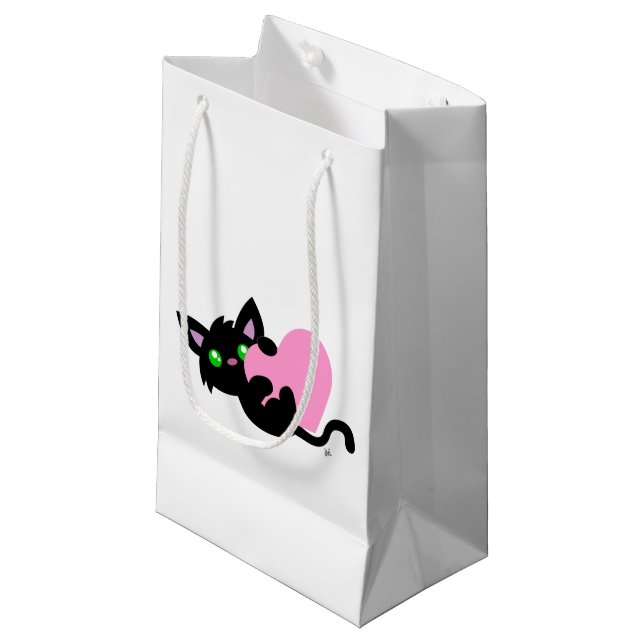 Valentine's Day Black Kitty Gift Bag (Front Angled)