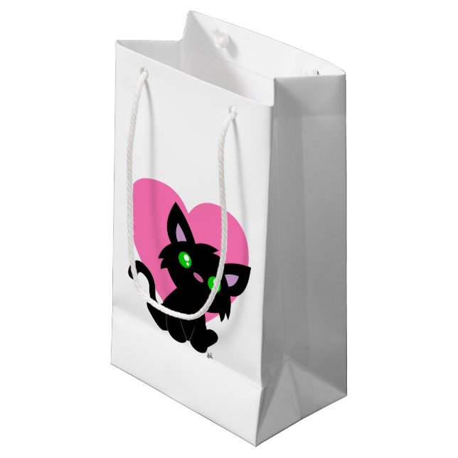 Valentine's Day Black Kitty Gift Bag (Front Angled)