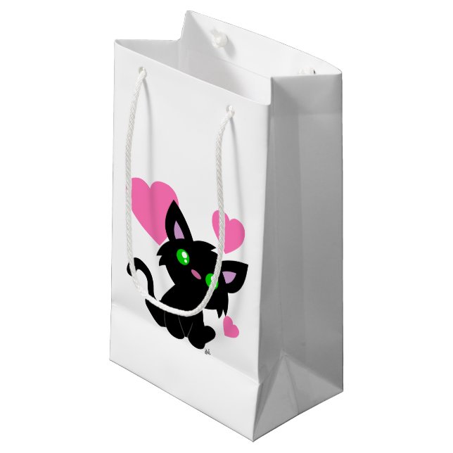 Valentine's Day Black Kitty Gift Bag (Front Angled)