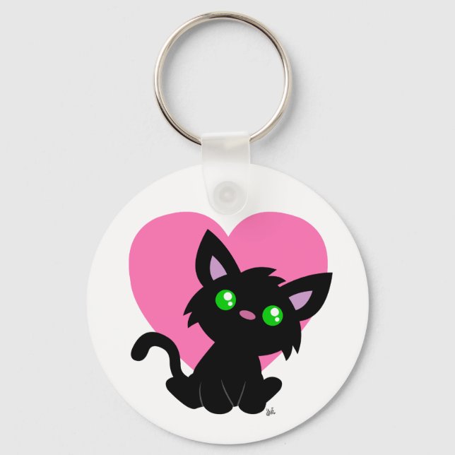 Valentine's Day Black Kitty Keychain (Front)