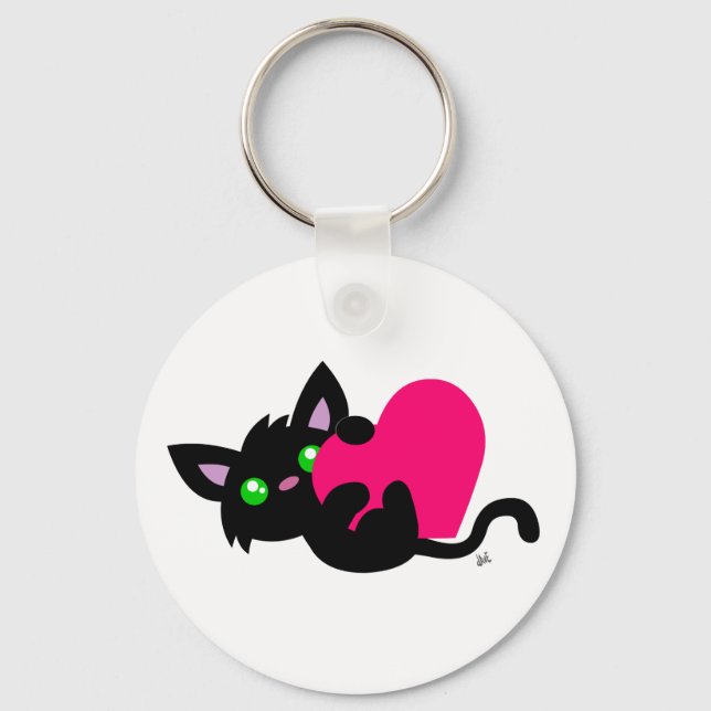 Valentine's Day Black Kitty Keychain (Front)