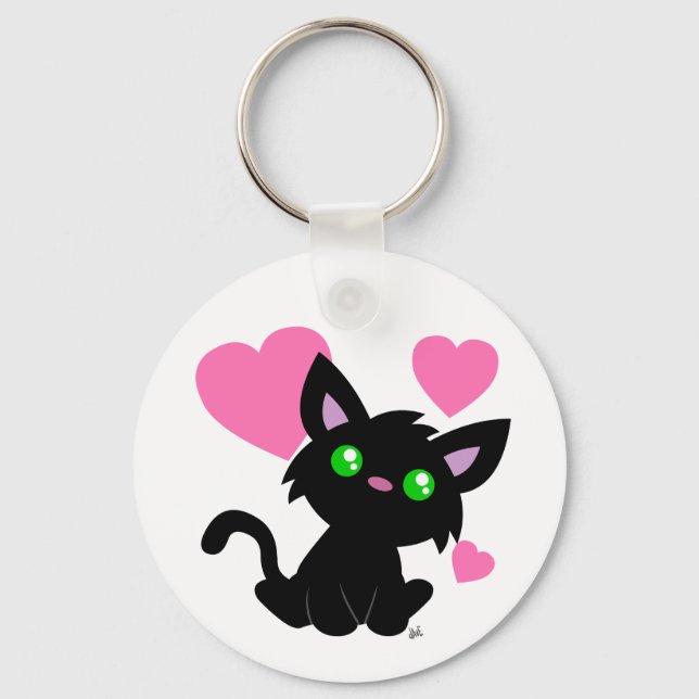 Valentine's Day Black Kitty Keychain (Front)