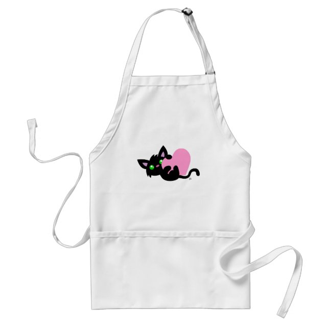Valentine's Day Black Kitty White Apron (Front)