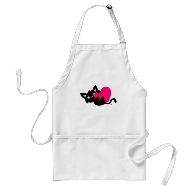 Valentine's Day Black Kitty White Apron (Front)